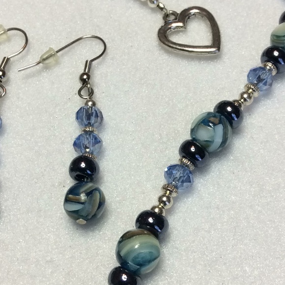 FINAL SALE PRICE Blue Stone, Metal, Bead & Crystal Necklace & ER’s - Picture 3 of 4